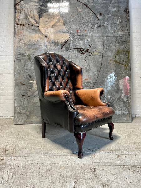 A Really Elegant Georgian Style Gentleman’s Wing Back Chair in Amazing Brown Leather