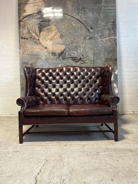 A Very Handsome MidC 2 Seat Wingback Chesterfield Sofa in Hand Dyed Wine Leathers