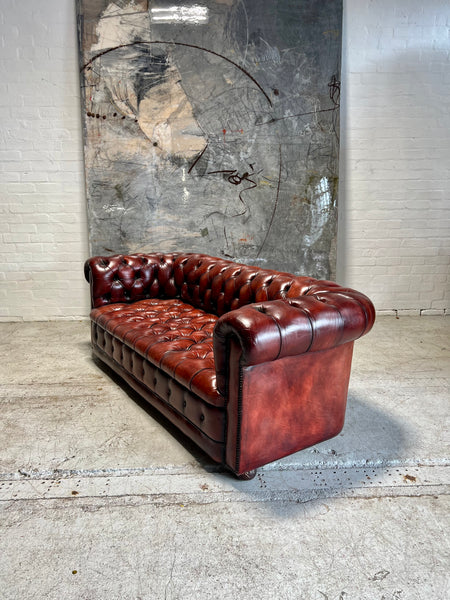 A Beautiful MidC Vintage Leather Chesterfield Sofa in Hand Dyed Cognac