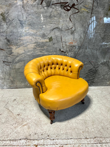 A Very Neat Antique 19thC Tub Side Chair in Yellow Leathers