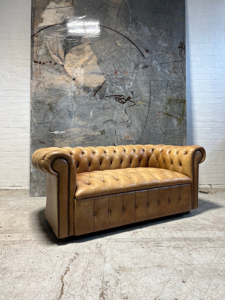 A Super Neat Vintage Tan Leather Chesterfield Suite