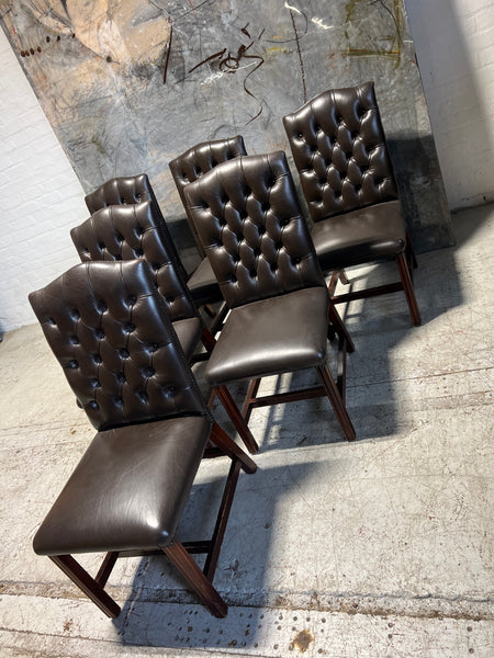 Set of 6 Amazing Value Buttoned Dining Chairs in Bitter Chocolate Leather