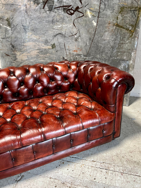 A Beautiful MidC Vintage Leather Chesterfield Sofa in Hand Dyed Cognac