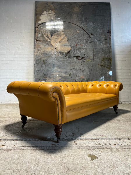 Elegant Antique 19ThC Victorian Chesterfield Sofa in Yellow
