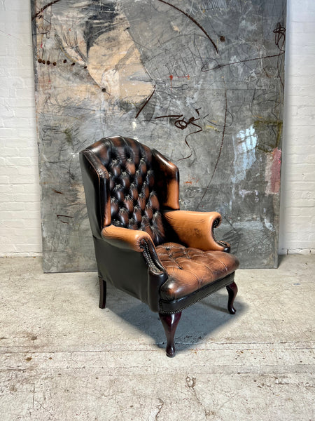 A Really Elegant Georgian Style Gentleman’s Wing Back Chair in Amazing Brown Leather