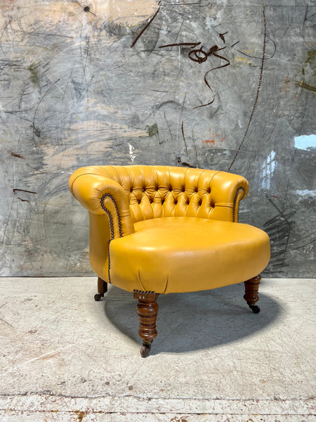 A Very Neat Antique 19thC Tub Side Chair in Yellow Leathers