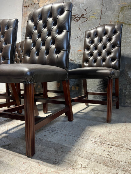 Set of 6 Amazing Value Buttoned Dining Chairs in Bitter Chocolate Leather
