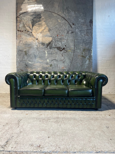 A lovely Rich Green Leather 3 Seater Chesterfield Sofa