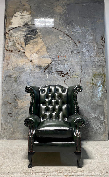 A Really Rich Ink Green Chesterfield Queen Anne Chair