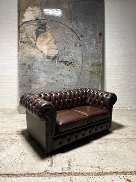 (1 of 3) Matching Little Leather Chesterfield 2 Seat Sofa in Darker Browns