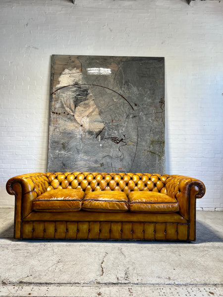 An Exceptional Autumn Gold Hand Dyed Leather Chesterfield Sofa 240cm