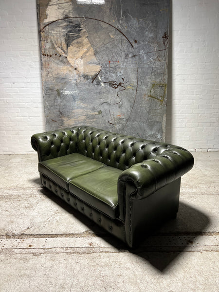 A Super Large 2 Seat Leather Chesterfield Sofa in Forest Green
