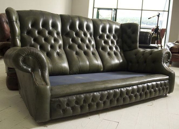 Dark Green Leather Monks Sofa