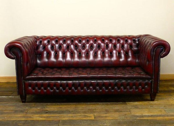 DEEP WINE RED FULLY BUTTONED THREE SEATER