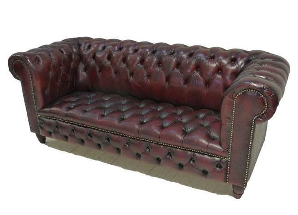 FULLY BUTTONED RESTORED CHESTERFIELD IN DEEP RED WINE