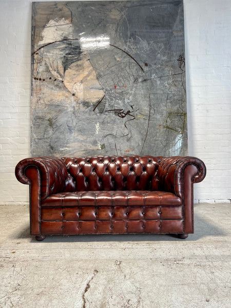 A Rich Chestnut Hand Dyed Vintage Leather Chesterfield Sofa