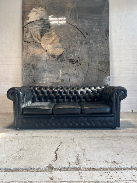 A Great Black Leather Chesterfield Sofa