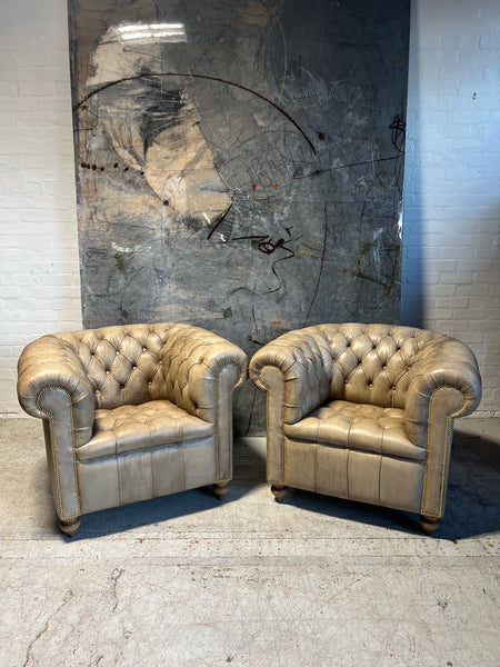 Fully Restored Matching Pair of Chesterfield Club Chairs Finished in our Hand Dyed Leathers