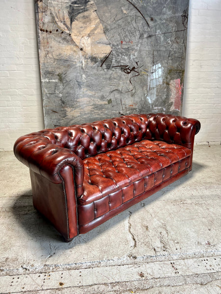 A Beautiful MidC Vintage Leather Chesterfield Sofa in Hand Dyed Cognac