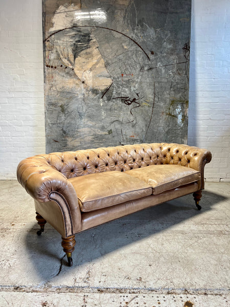 Very Beautiful 19thC Leather Chesterfield Sofa in Hand Dyed Parchment