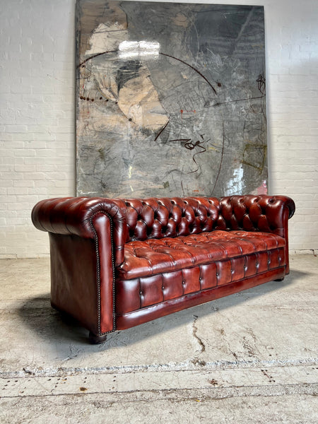 A Beautiful MidC Vintage Leather Chesterfield Sofa in Hand Dyed Cognac