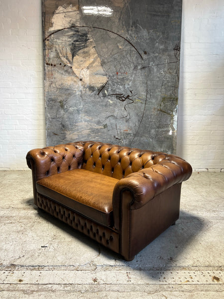 A Lovely Caramel Tan Leather Chesterfield 2 Seater Sofas