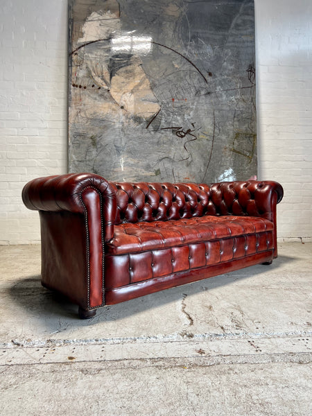 A Beautiful MidC Vintage Leather Chesterfield Sofa in Hand Dyed Cognac