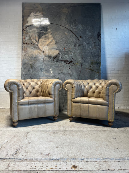 Fully Restored Matching Pair of Chesterfield Club Chairs Finished in our Hand Dyed Leathers