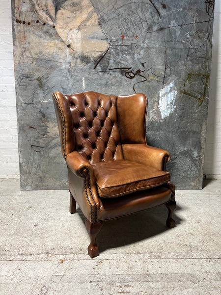 From Robbie William’s Compton Bassett House - Stunning MidC Vintage Leather Wing Back Chair