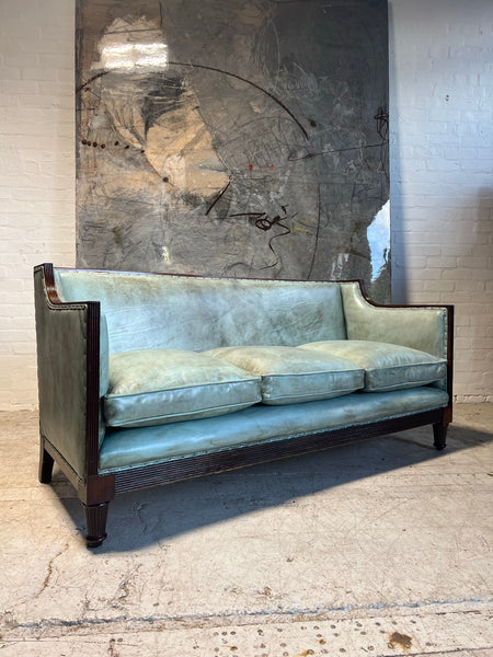 19thC Antique Country House Sofa - fully restored in hand dyed a Tiffany Leather