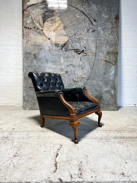 One of a Pair - Very Good Early 20thC circa 1910 Gentleman’s Armchairs in Black Leather