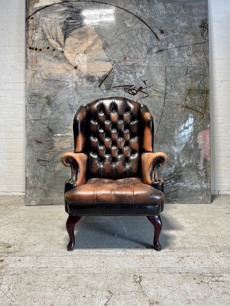 A Really Elegant Georgian Style Gentleman’s Wing Back Chair in Amazing Brown Leather