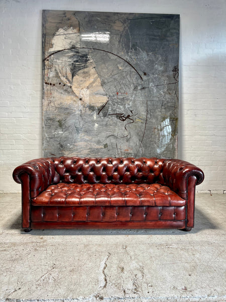 A Beautiful MidC Vintage Leather Chesterfield Sofa in Hand Dyed Cognac