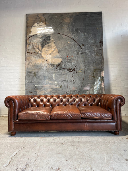 2 of 6 - A Stunning Pair of Rich Brown Leather Chesterfield a Library Chairs