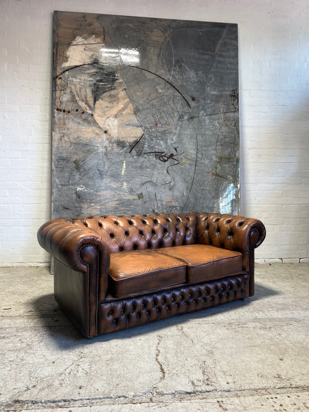 Lovely Caramel Browns Twice Loved 2 Seat Leather Chesterfield Sofa