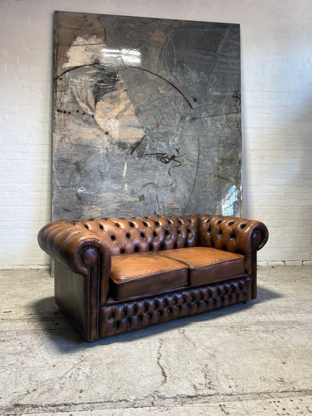 Lovely Caramel Browns Twice Loved 2 Seat Leather Chesterfield Sofa
