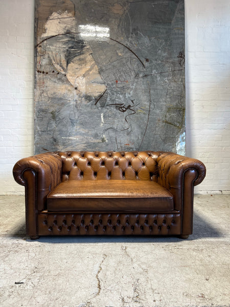 A Lovely Caramel Tan Leather Chesterfield 2 Seater Sofas