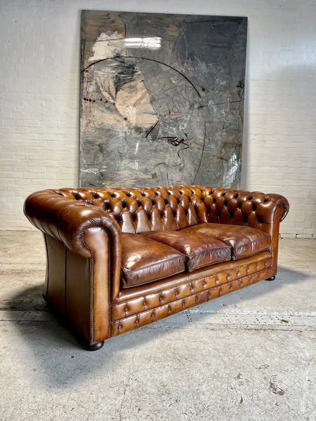 Exceptional MidC Caramel Hand Dyed Leather Chesterfield Sofa