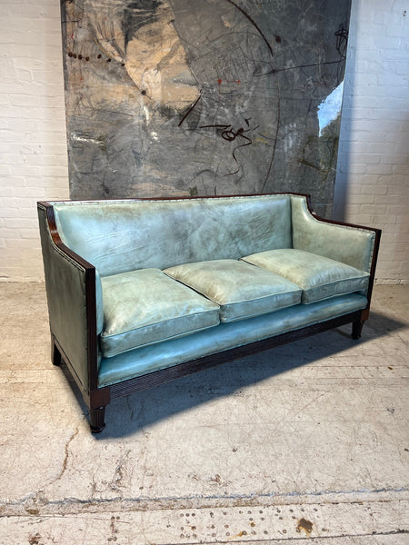 19thC Antique Country House Sofa - fully restored in hand dyed a Tiffany Leather