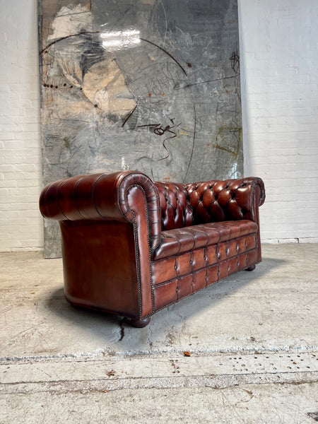 A Rich Chestnut Hand Dyed Vintage Leather Chesterfield Sofa