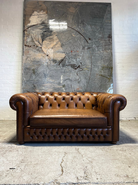 A Lovely Caramel Tan Leather Chesterfield 2 Seater Sofas