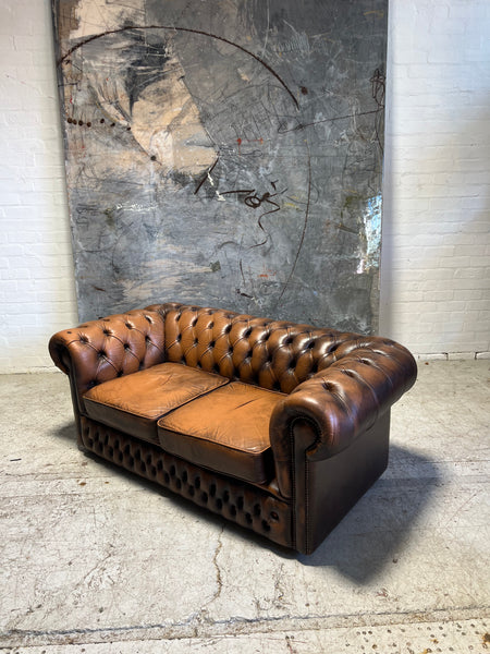 Lovely Caramel Browns Twice Loved 2 Seat Leather Chesterfield Sofa