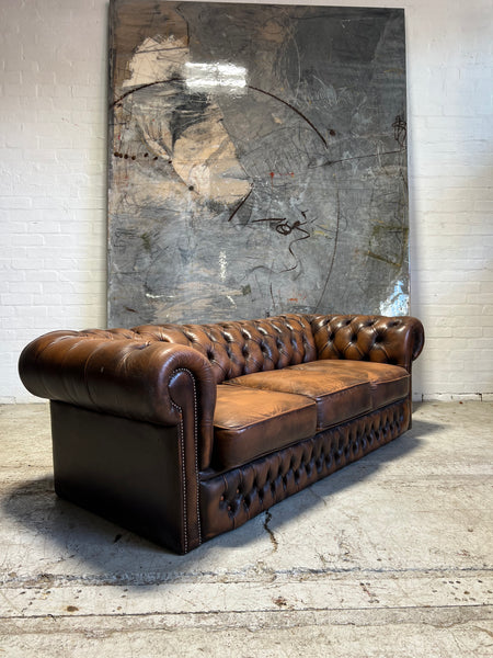 A Lovely Caramel Tan Leather Chesterfield 2 Seater Sofas