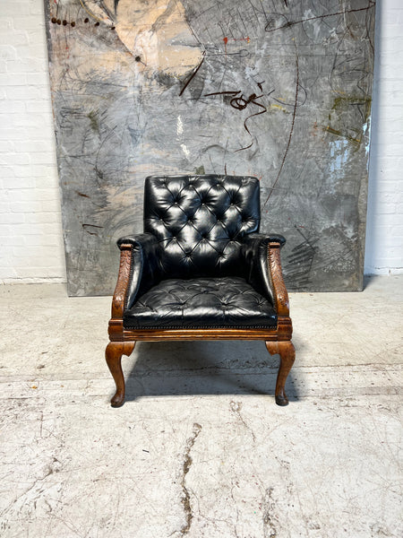 One of a Pair - Very Good Early 20thC circa 1910 Gentleman’s Armchairs in Black Leather
