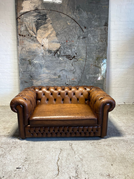 A Lovely Caramel Tan Leather Chesterfield 2 Seater Sofas