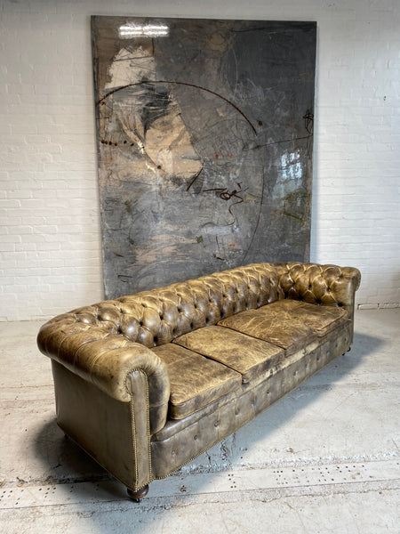 Huge Exceptional MidC Chesterfield Sofa in Walnut Husk Hand Dyed Leathers