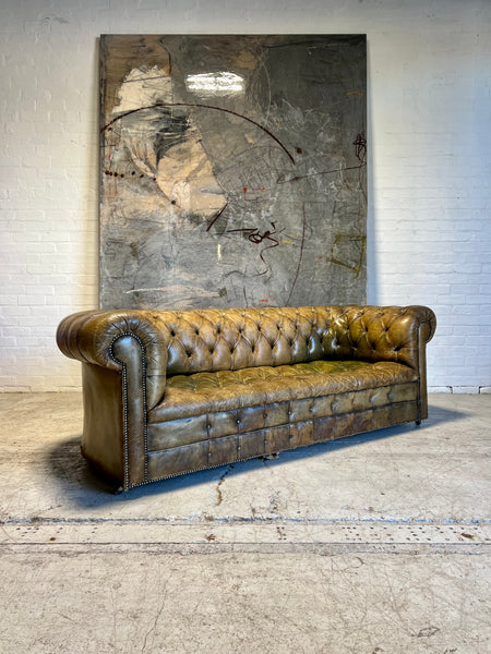 An Excellent MidC Vintage Leather Chesterfield Sofa in Original Hand Dyed Leathers