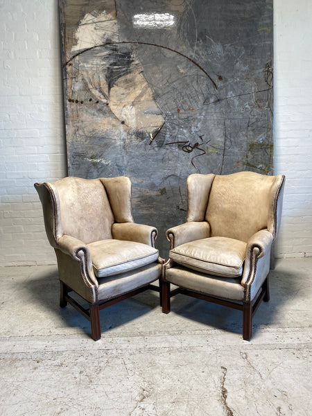 A Rare Pair of Hand Dyed MidC Gentleman’s Wing Back Chairs