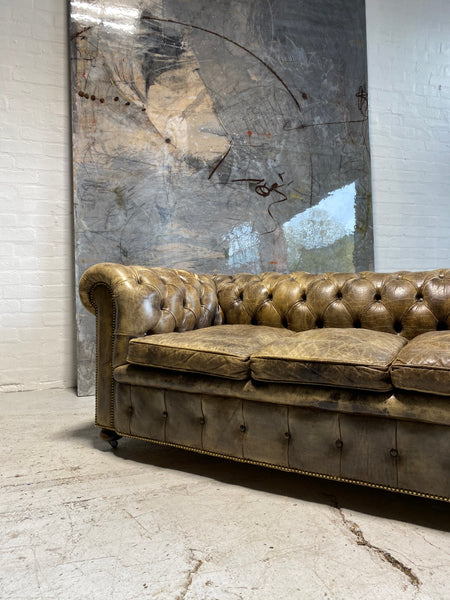 Huge Exceptional MidC Chesterfield Sofa in Walnut Husk Hand Dyed Leathers