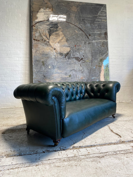 Antique 19thC Chesterfield in Bank of England Green